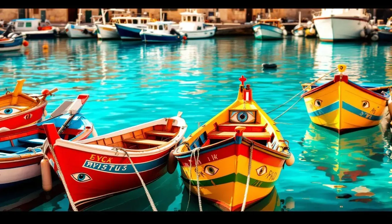 Filming in Marsaxlokk with traditional luzzu fishing boats